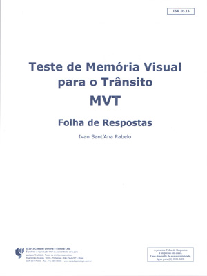 MVT - Bloco De Respostas com 25 Folhas - Teste De Memória Visual Para O Trânsito