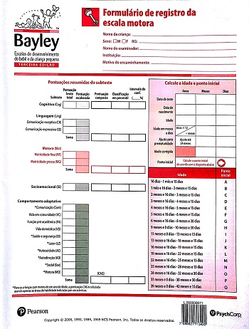 Bayley III - Formulário De Registro Da Escala Motora