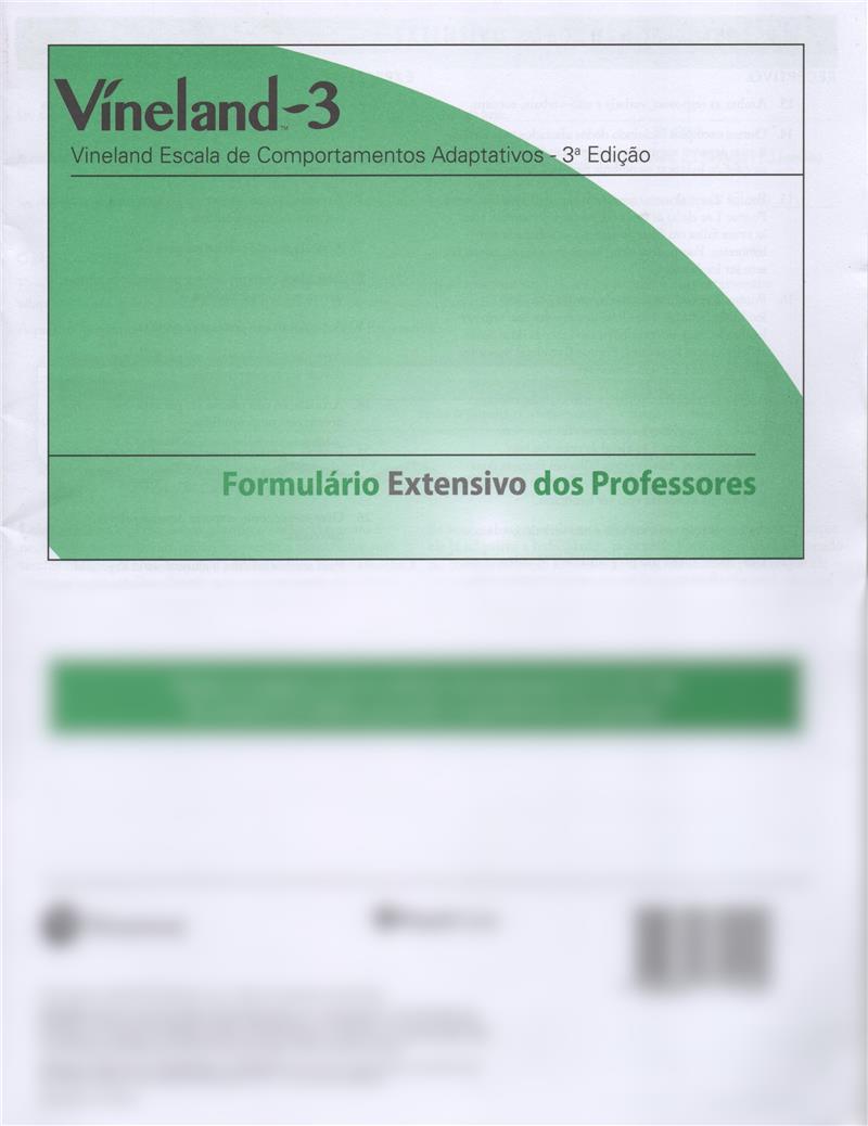 Vineland - 3 - Formulário Extensivo Professores - (Escalas de Comportamento Adaptativo Vineland)