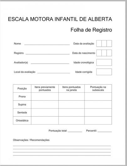 FOLHAS DE REGISTRO -  AVALIAÇÃO MOTORA INFANTIL DE ALBERTA  - 30 FOLHAS
